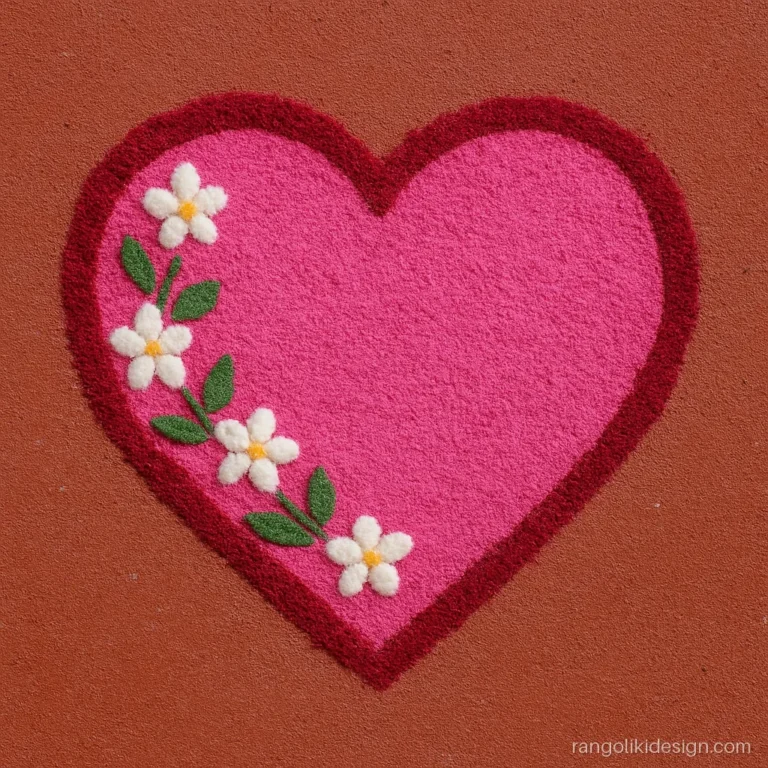 Free hand easy simple small rangoli designs with a red heart and white flowers