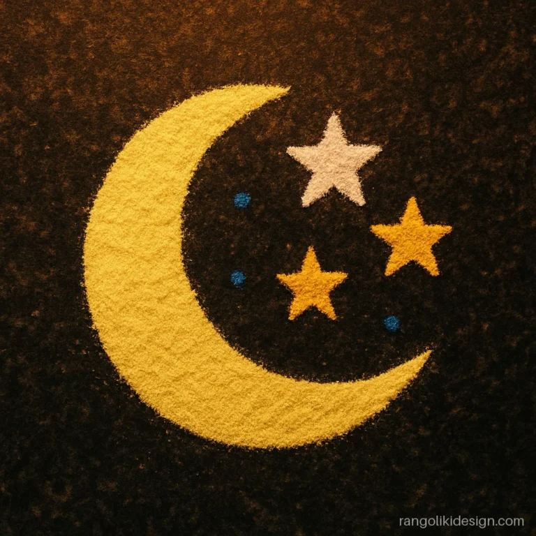 Free hand small simple rangoli designs with a yellow crescent moon and stars