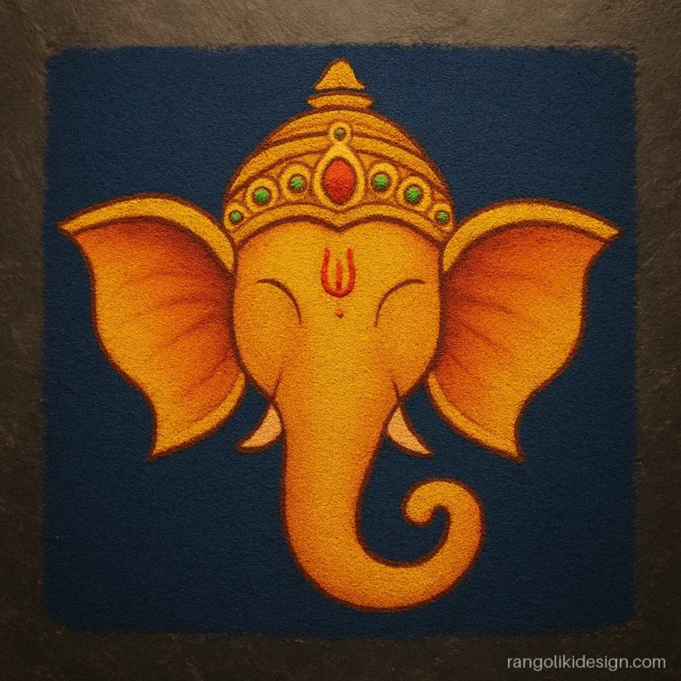 Ganpati rangoli designs for competition with shaded ears and crown detail