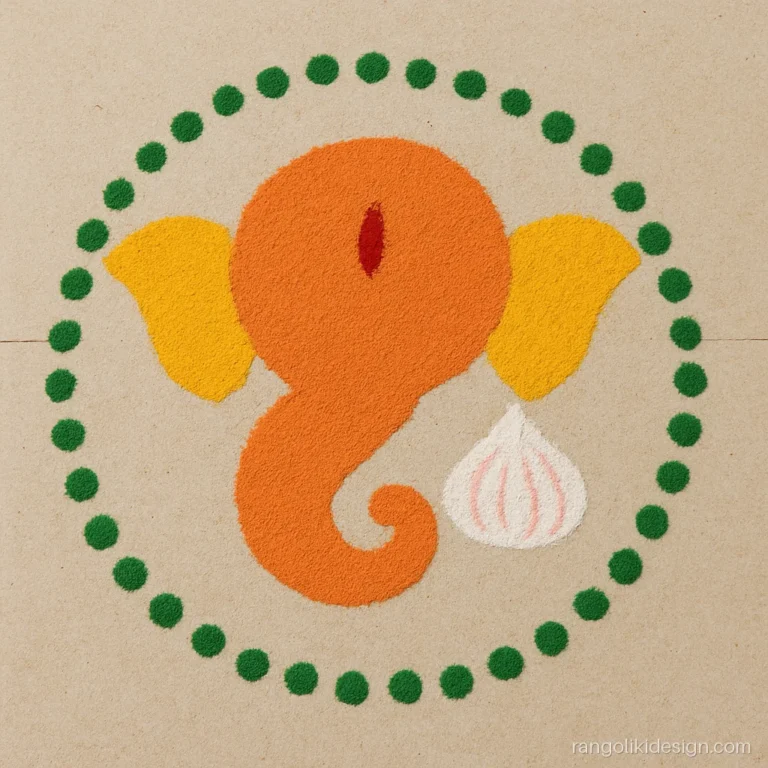 Small ganpati rangoli with a cute round Bappa outline and a single modak