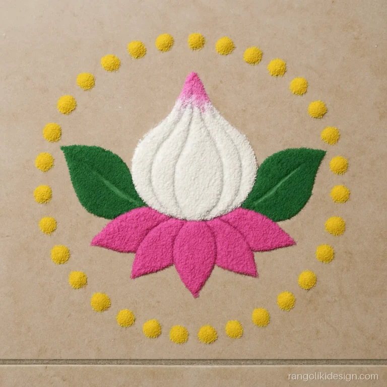 Simple rangoli designs for Ganesh Chaturthi with a modak and lotus for daily use