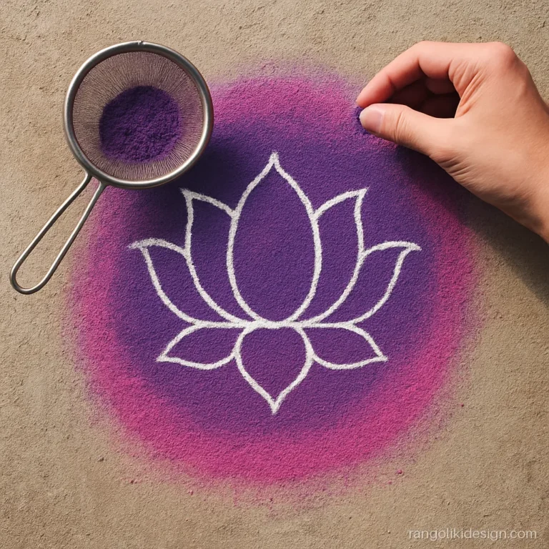 Beginner rangoli trick: soft shading sifted through a tea strainer