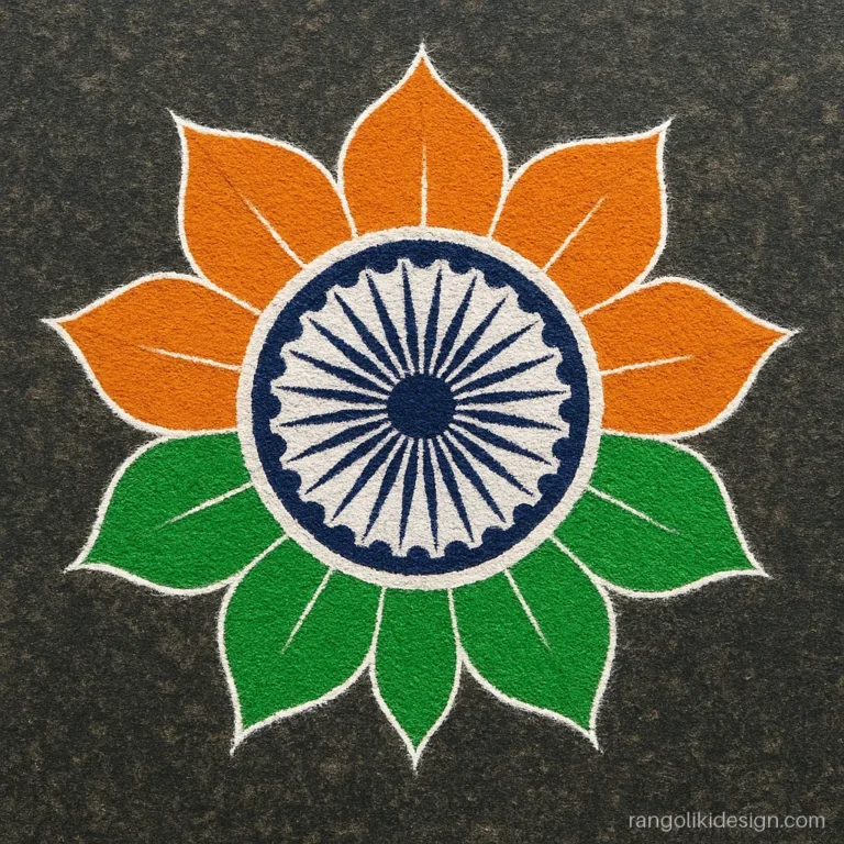 Creative rangoli design for republic day with a chakra set inside a lotus