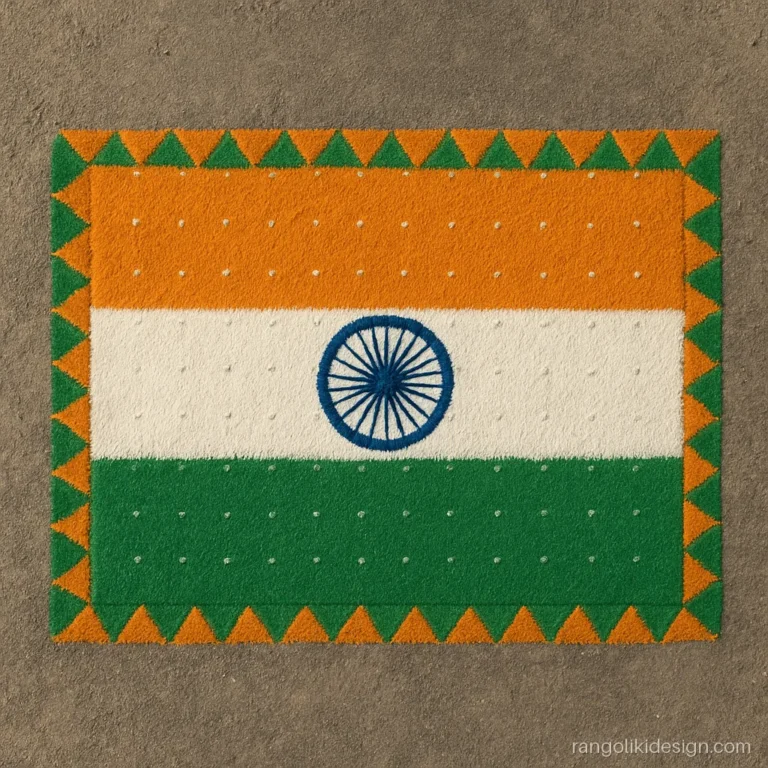 Indian flag rangoli design with dots on an 11 by 7 dot grid