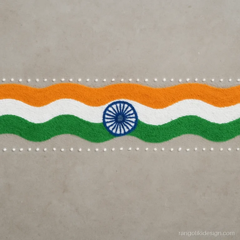 Long tricolour rangoli border for an independence day school corridor with flowing strokes