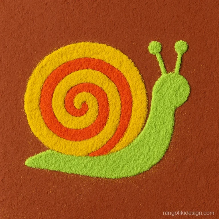Very easy rangoli for kids of a snail with a spiral shell