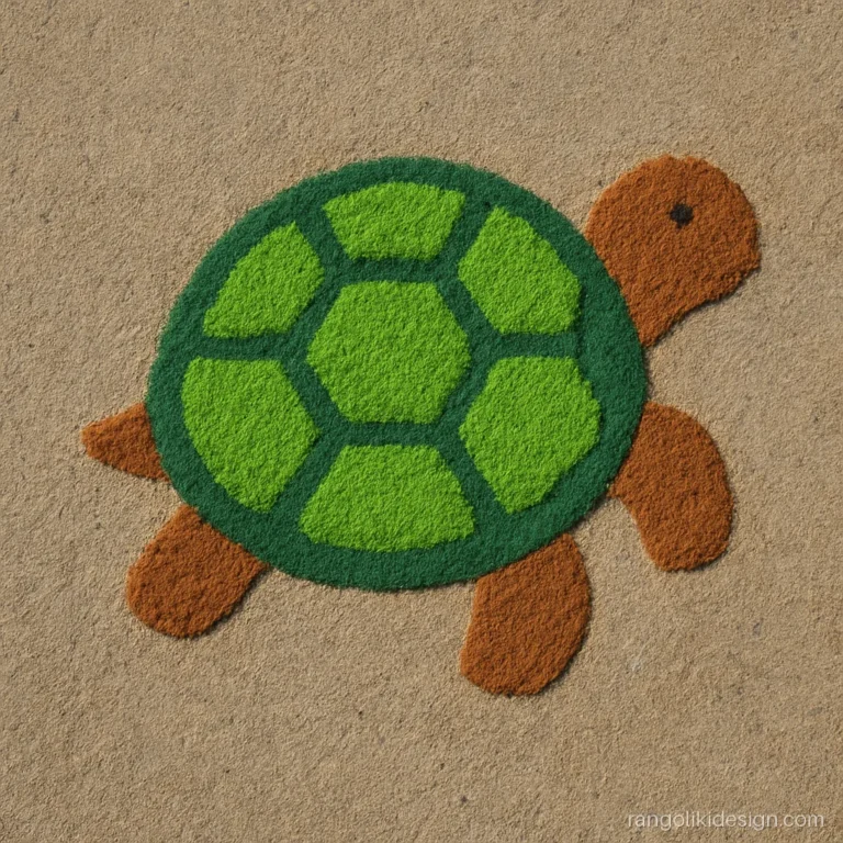 Kids rangoli designs of a tortoise with a patterned shell