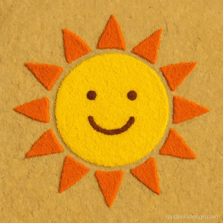 Small easy rangoli designs for kids of a smiling sun