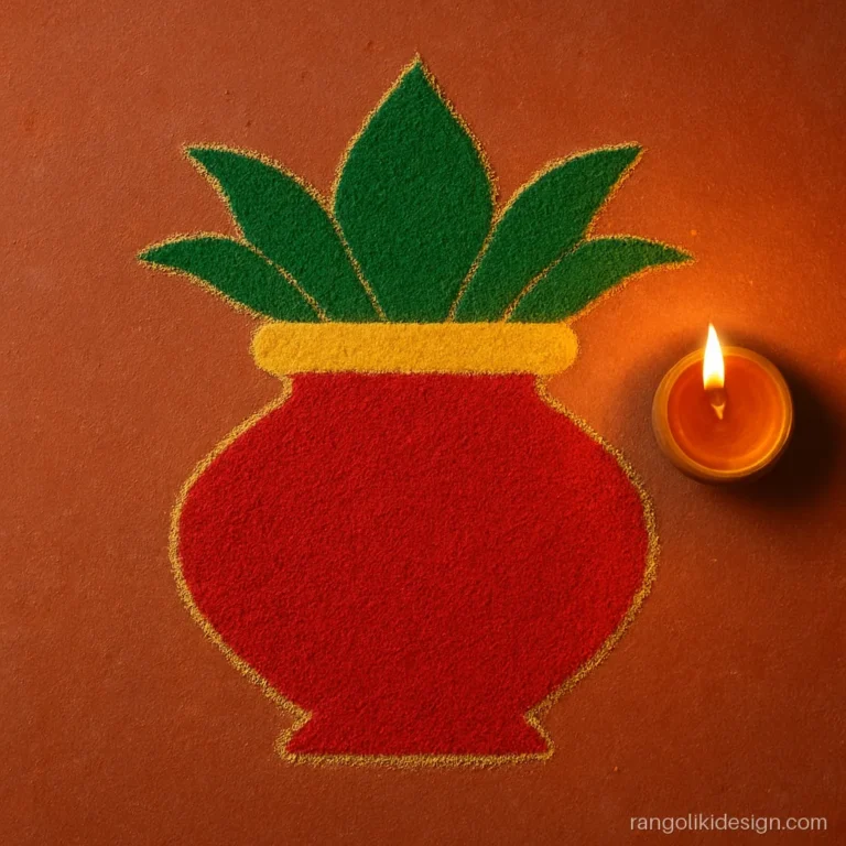 Rangoli designs for diwali for kids with a kalash stencil