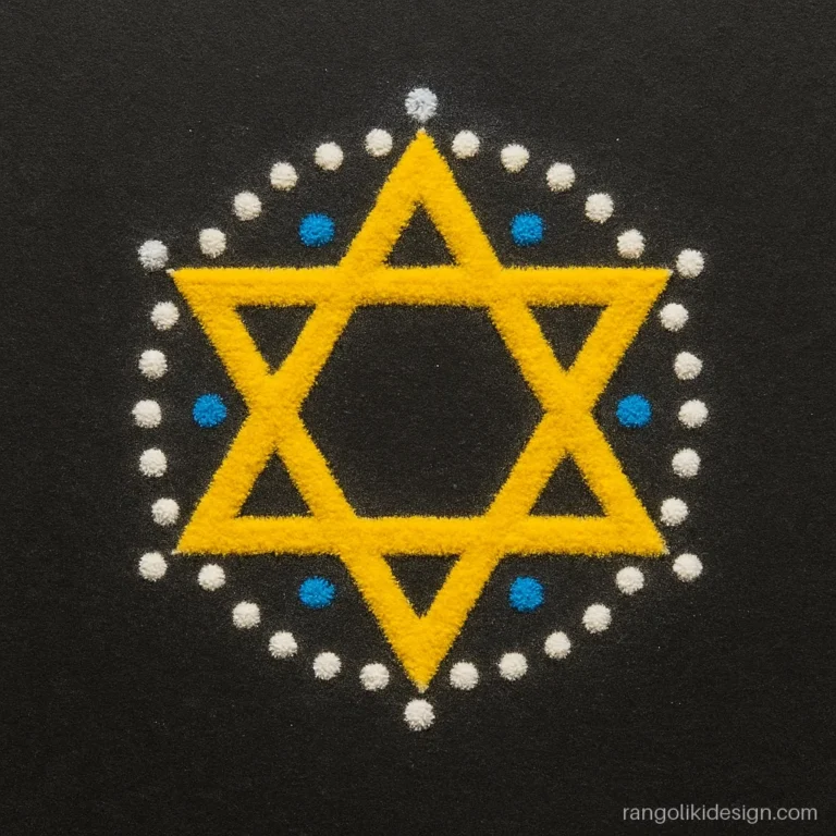 Kids rangoli on black chart paper with a star stencil
