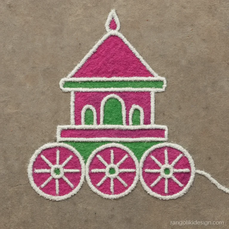 Unique muggulu rangoli design shaped like a temple chariot