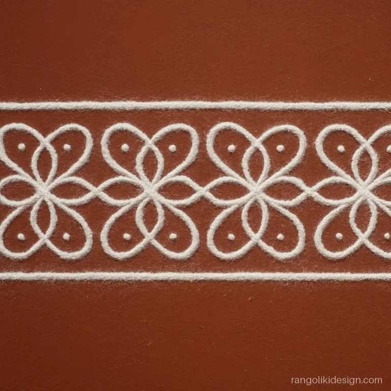 Line kolam border strip of four-petal chains for a long doorstep