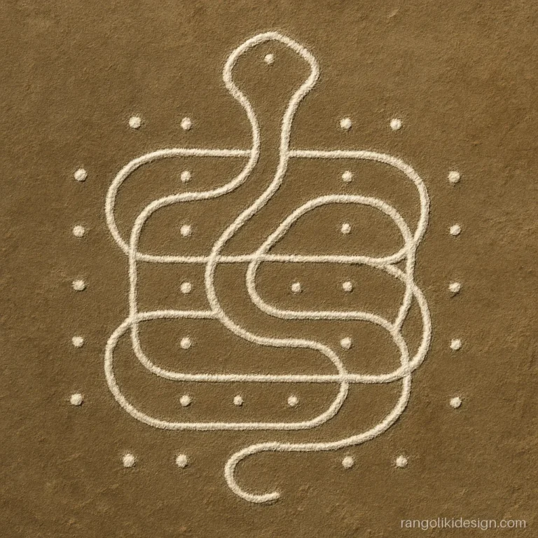 Sikku kolam design of a coiled snake made from one line
