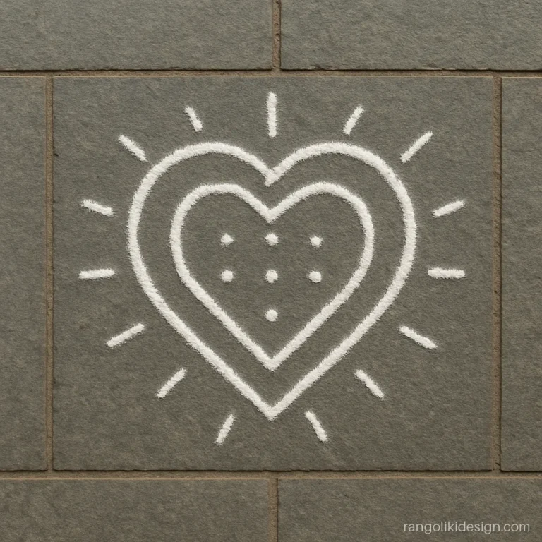 Small rangoli kolam design with a looped heart for a flat entrance