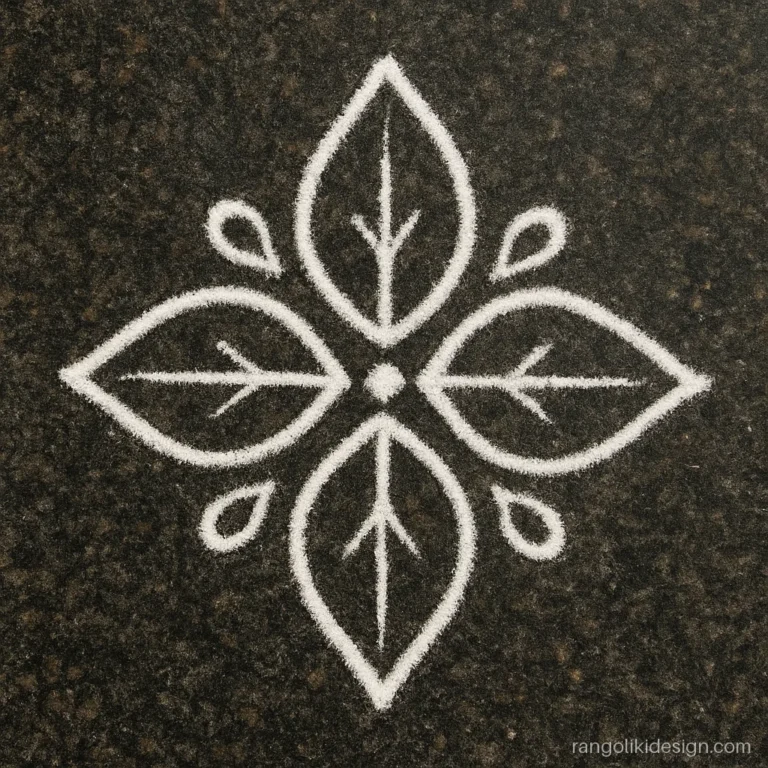 Small rangoli kolam design with four leaves in a cross shape