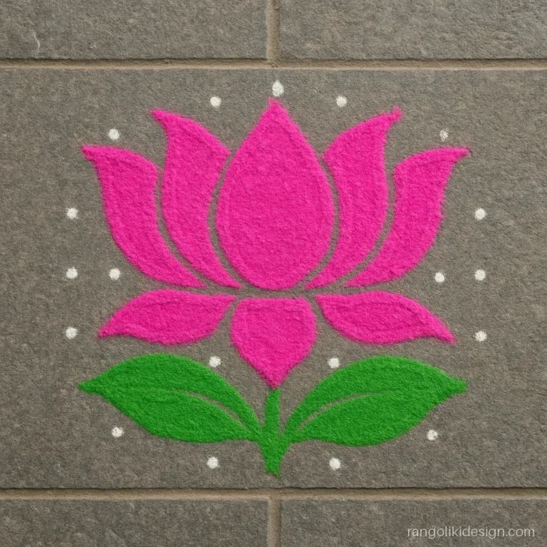 Simple laxmi rangoli design of a lotus on a 9 to 5 dot grid