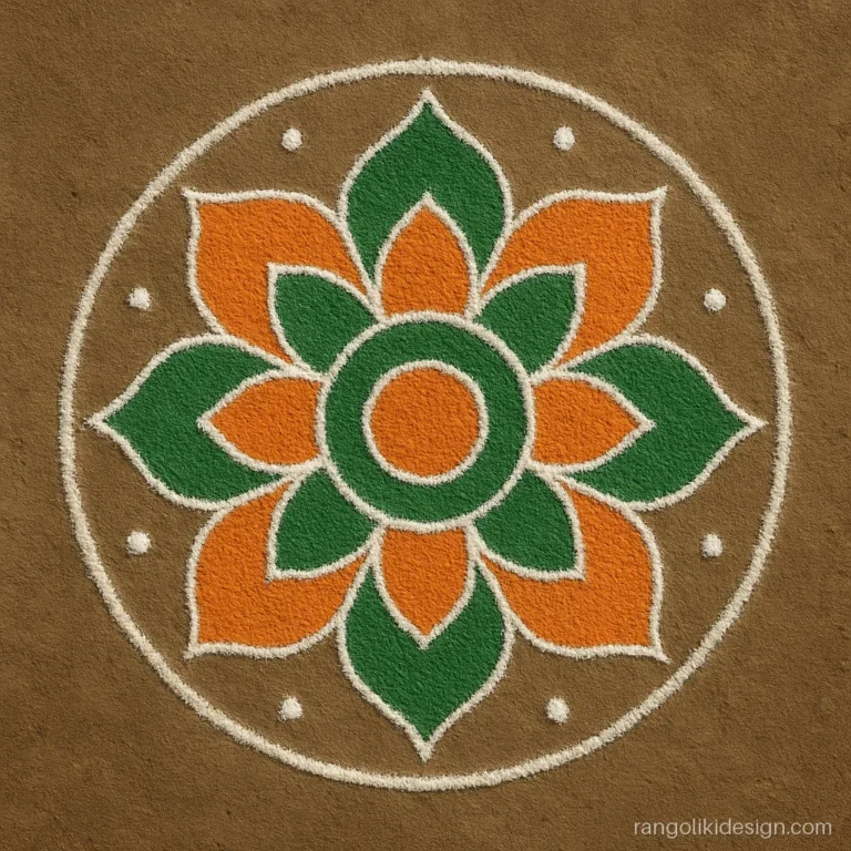 Mandala rangoli designs with dots placed on four circles and joined into petals