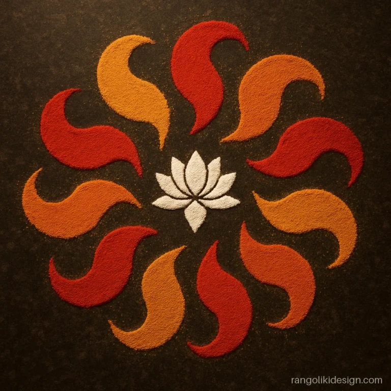 Modern art rangoli designs with bold brush stroke shapes around a lotus