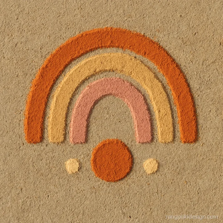 Aesthetic rangoli designs for Diwali with a terracotta sun and arches