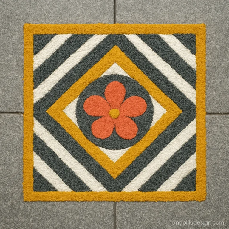 Modern rangoli designs simple style with a chevron square and flower
