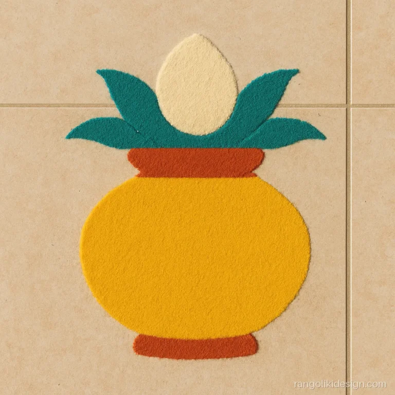 Simple modern unique rangoli designs with a colour block kalash