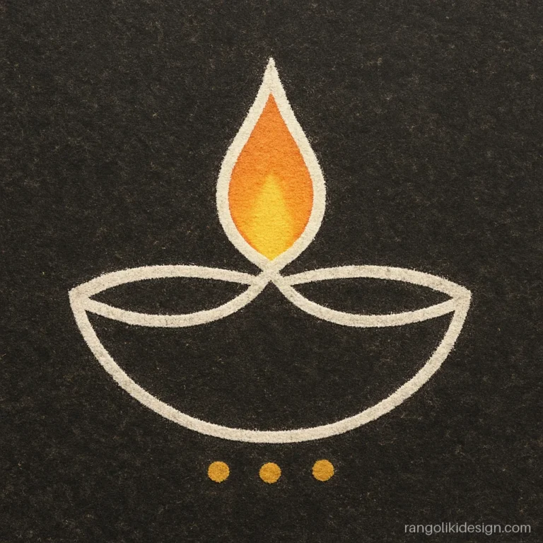Attractive modern unique rangoli designs with a line art diya and flame