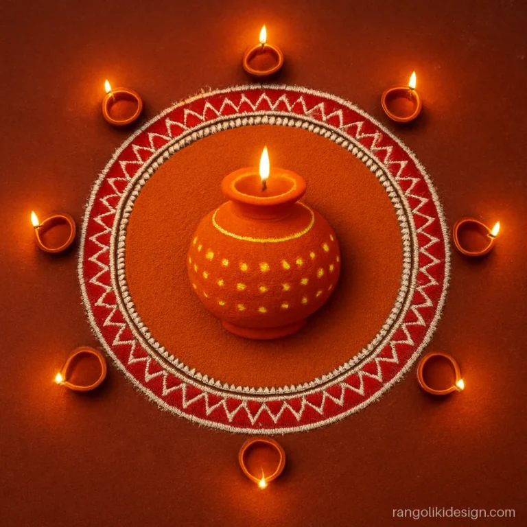 Navratri special rangoli design of a garbo clay pot with lamp holes