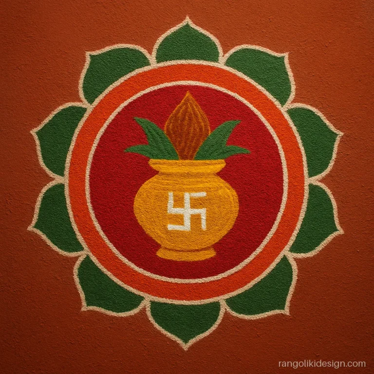 New rangoli designs for Diwali with a kalash inside a mandala
