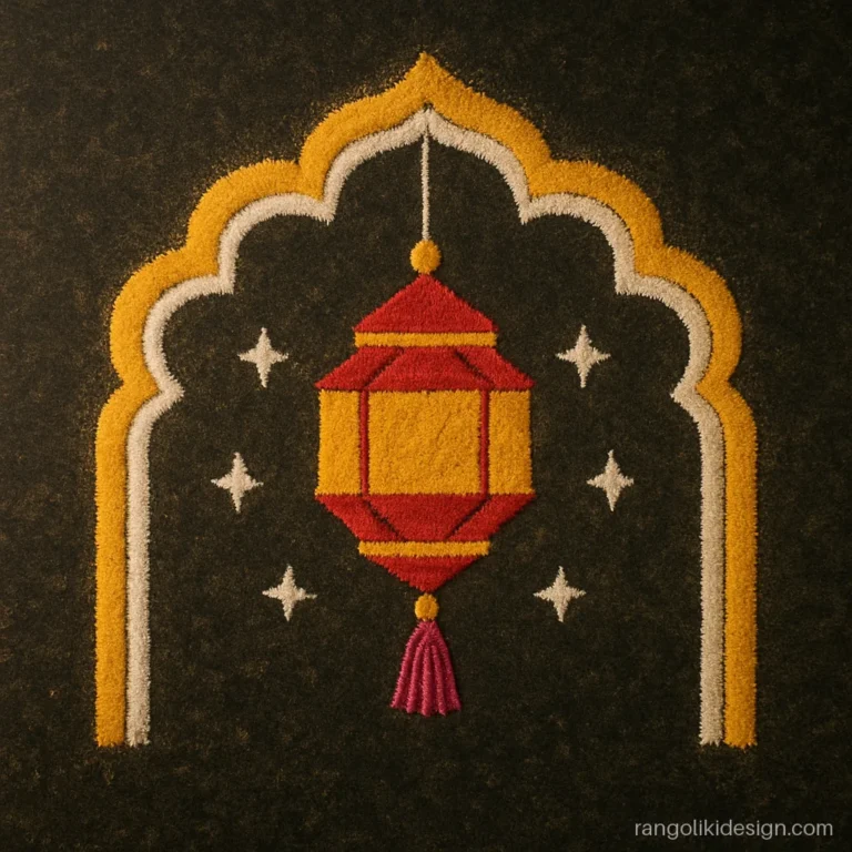 Latest rangoli designs 2026 for Diwali with a lantern inside an arch