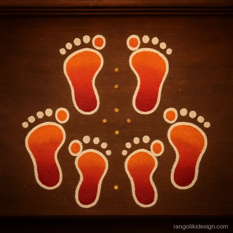 New trending rangoli design for Diwali with ombre Laxmi charan