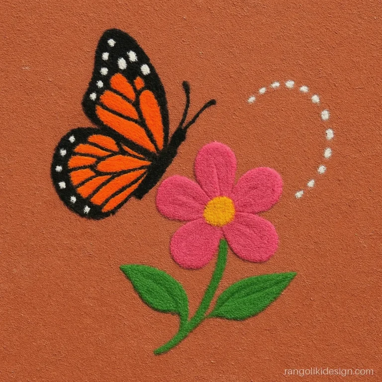 New easy rangoli designs with a butterfly resting on a flower