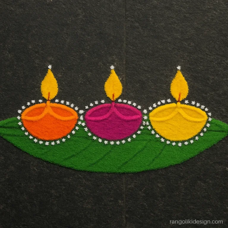 Easy new rangoli designs easy for daily use with three diyas in a row