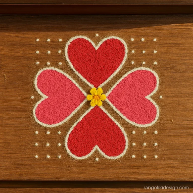 Simple new rangoli designs on a 6 by 6 dot grid forming hearts