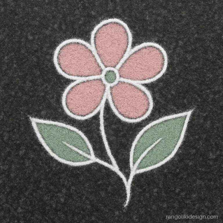 New easy rangoli design with a single line flower and two leaves