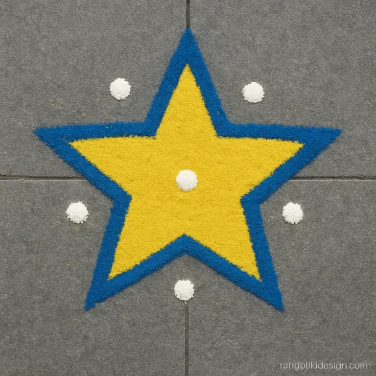 Simple new year rangoli design with a five point star on a dot grid