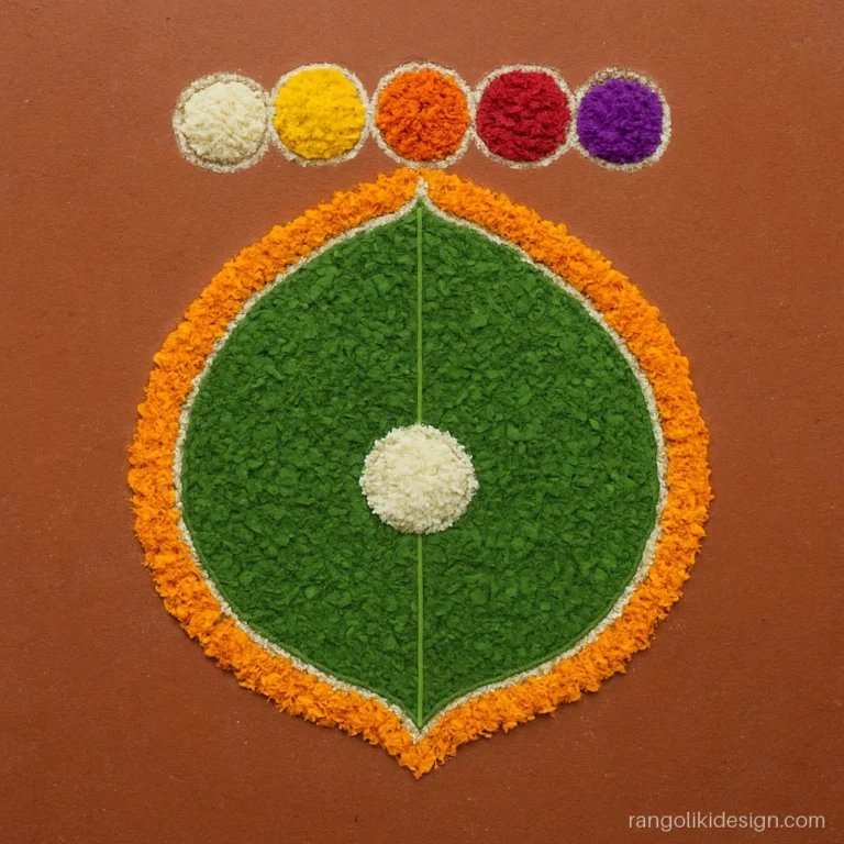 Rangoli designs for onam festival with a banana leaf sadya motif