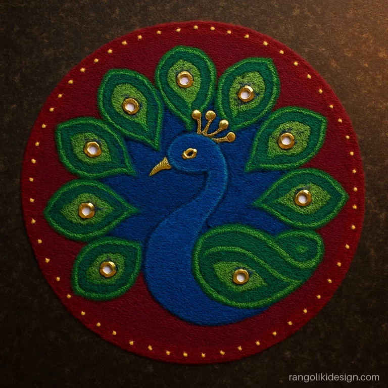 Handmade kundan rangoli peacock design with shiny stones for Diwali