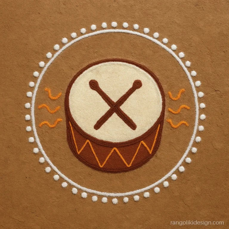 Bhogi rangoli designs with a parai drum and sticks