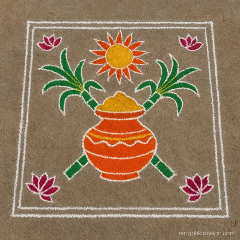 Pongal rangoli designs for competition on a 15 to 8 dot grid