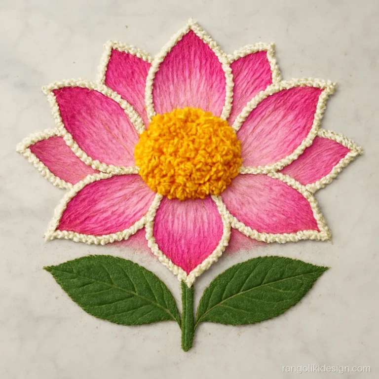 Rose and chrysanthemum petal rangoli image of a large open lotus