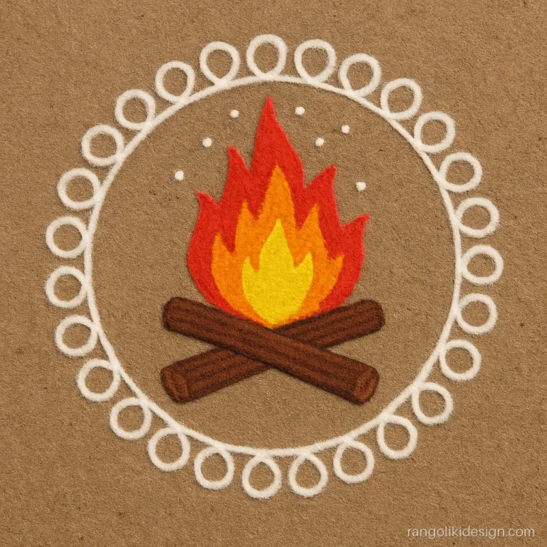Bhogi rangoli design for sankranti with bonfire flames and logs