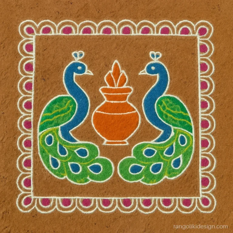 Big sankranthi muggulu on a 21 to 11 dot grid with peacocks