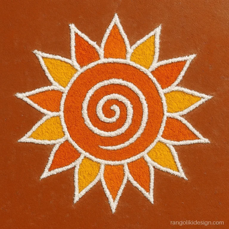 Sankranti rangoli designs with dots forming a sun on a 7 by 7 grid