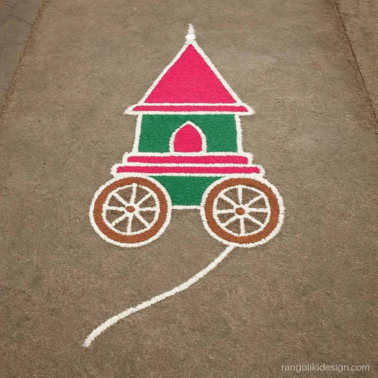 Unique rangoli designs for sankranti, ratham chariot linked across a lane