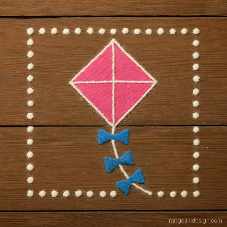 Simple rangoli design for sankranthi, single kite on a dot border
