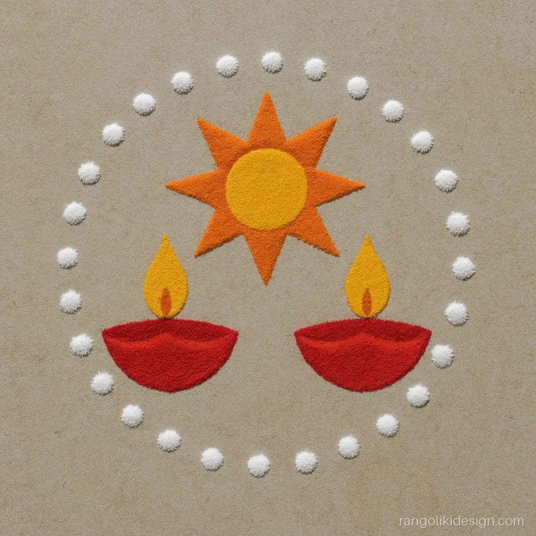 Small sankranti rangoli designs simple sun with two diyas