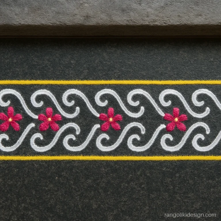 Simple sanskar bharti border rangoli design of wave strokes along a door
