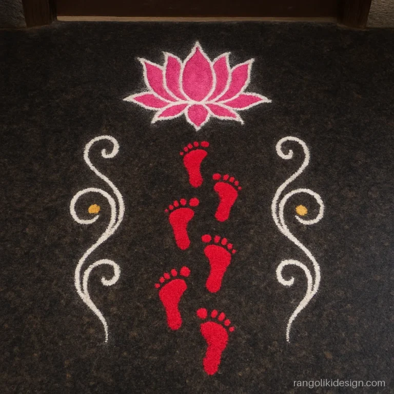 Special sanskar bharti rangoli design for Diwali with Laxmi charan and lotus