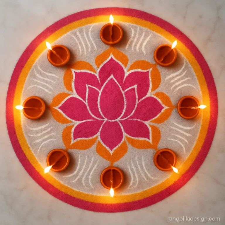 Sanskar bharti rangoli design for Diwali with a lotus and a ring of diyas