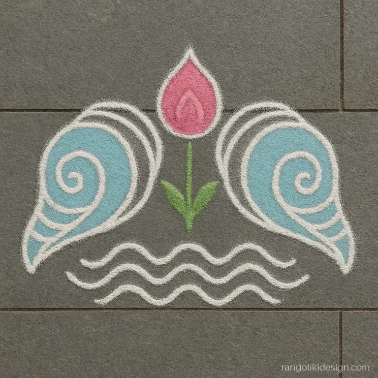 Sanskar bharti rangoli designs simple with two conch shells and a lotus bud